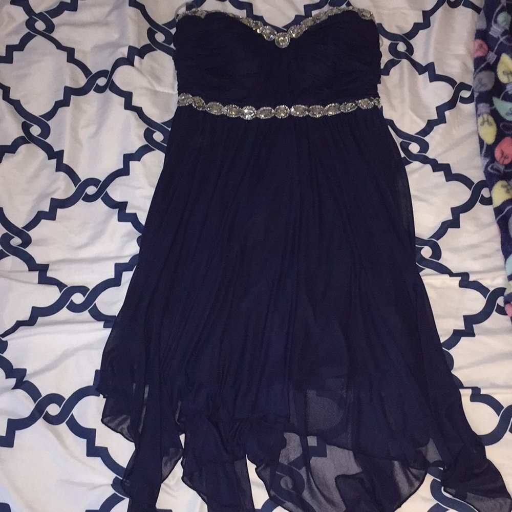 Navy strapless dress